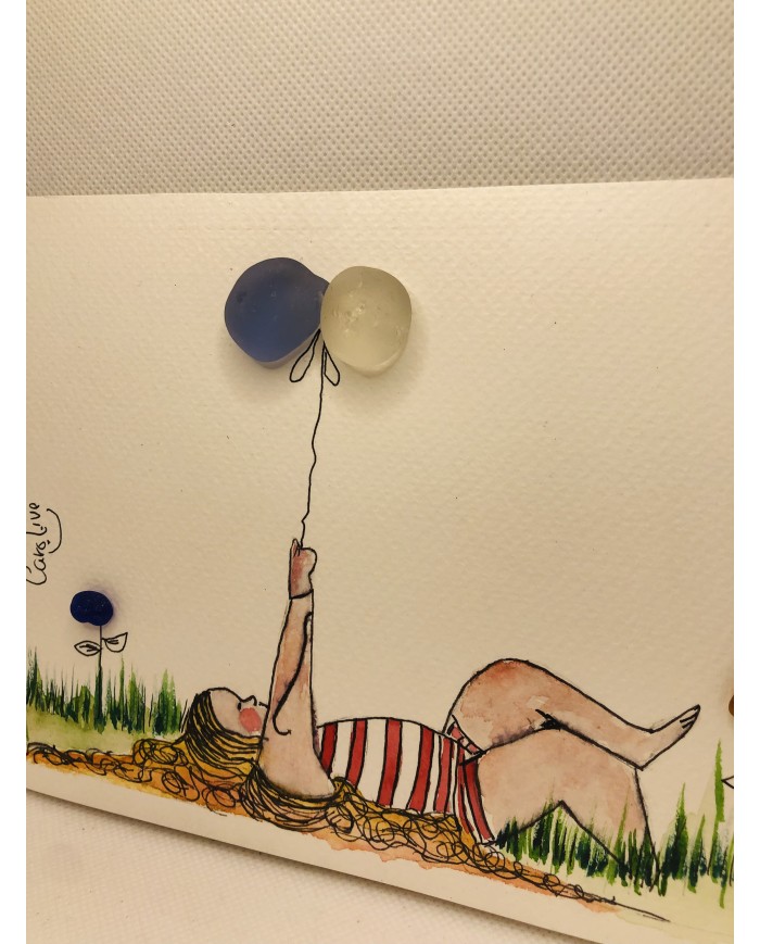 Ilustración pintada a  mano con cristal marino