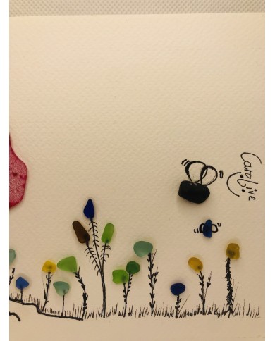 Ilustración pintada a mano con hoja natural y cristal marino