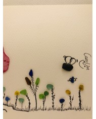 Ilustración pintada a mano con hoja natural y cristal marino