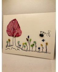 Ilustración pintada a mano con hoja natural y cristal marino