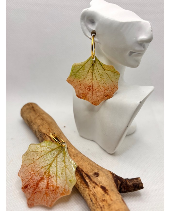 EDICIÓN PLATA pendientes artesanos de hoja  natural