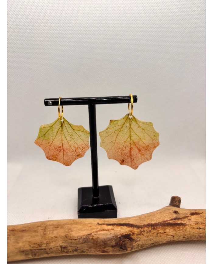 EDICIÓN PLATA pendientes artesanos de hoja  natural