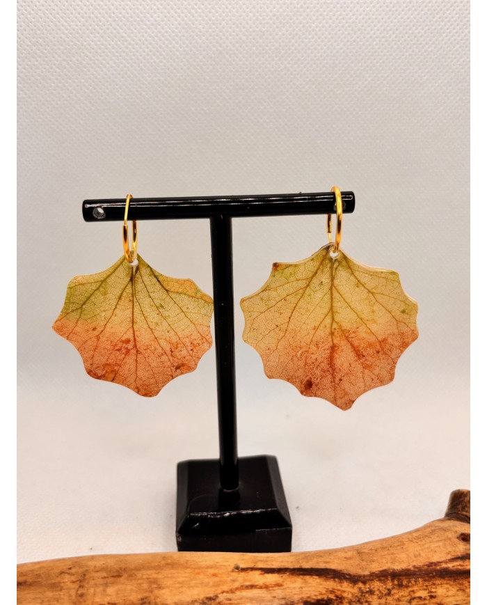 EDICIÓN PLATA pendientes artesanos de hoja  natural