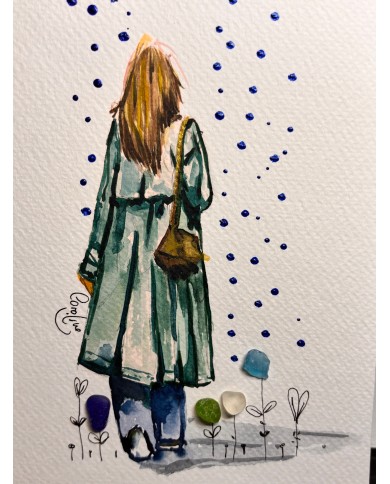 ILUSTRACIÓN acuarela pintada a mano con cristal marino