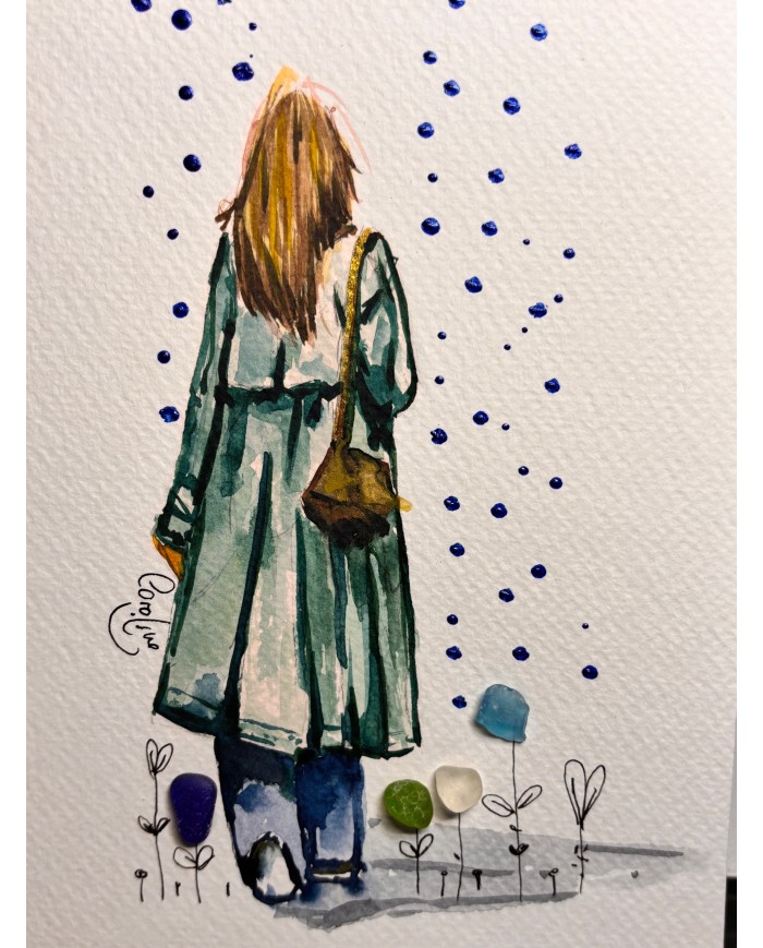 ILUSTRACIÓN acuarela pintada a mano con cristal marino