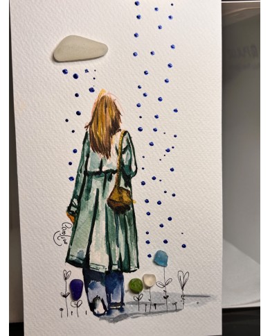 ILUSTRACIÓN acuarela pintada a mano con cristal marino