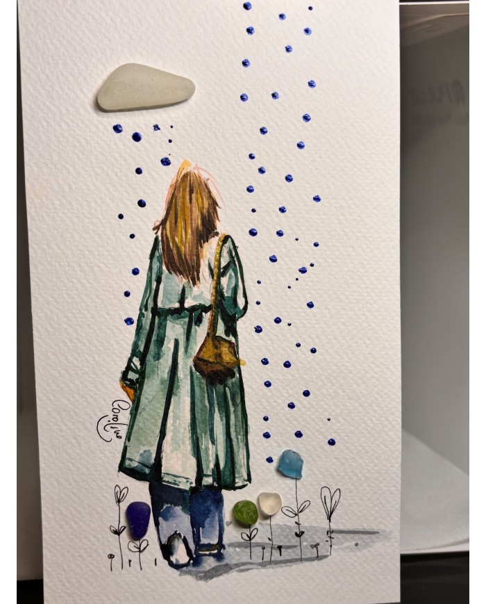 ILUSTRACIÓN acuarela pintada a mano con cristal marino