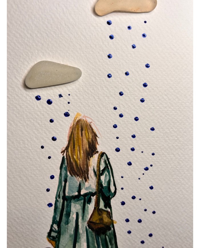 ILUSTRACIÓN acuarela pintada a mano con cristal marino