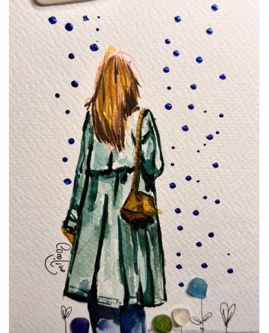 ILUSTRACIÓN acuarela pintada a mano con cristal marino