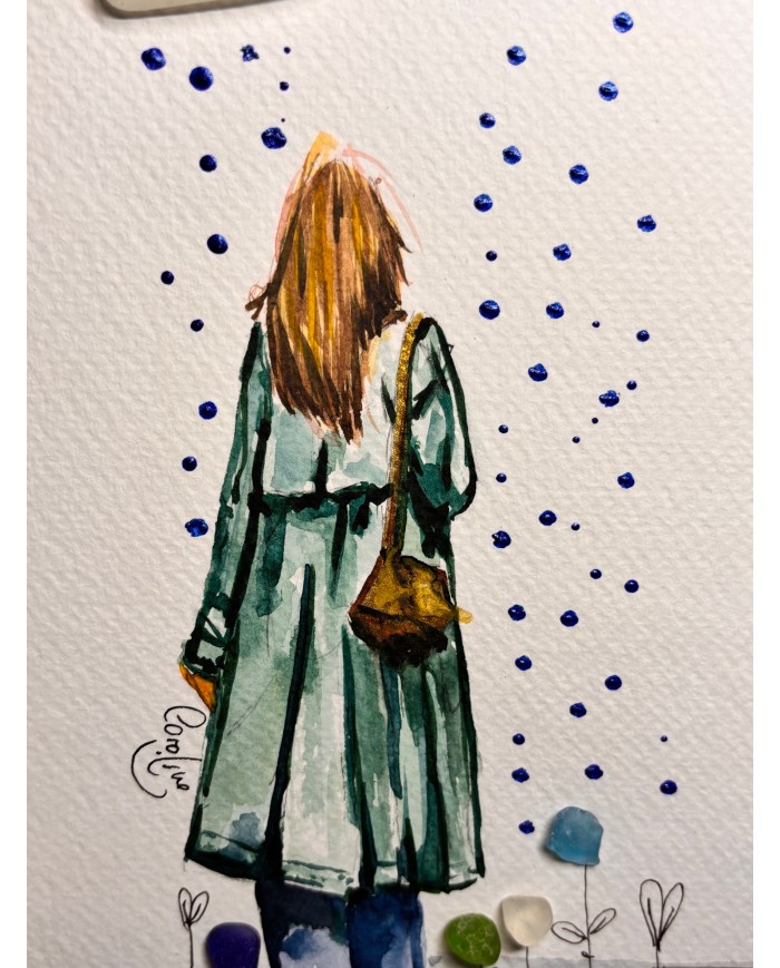 ILUSTRACIÓN acuarela pintada a mano con cristal marino