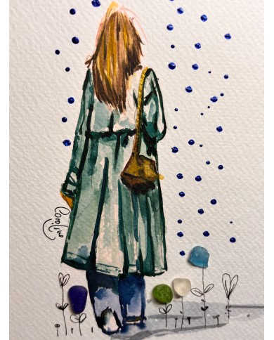 ILUSTRACIÓN acuarela pintada a mano con cristal marino