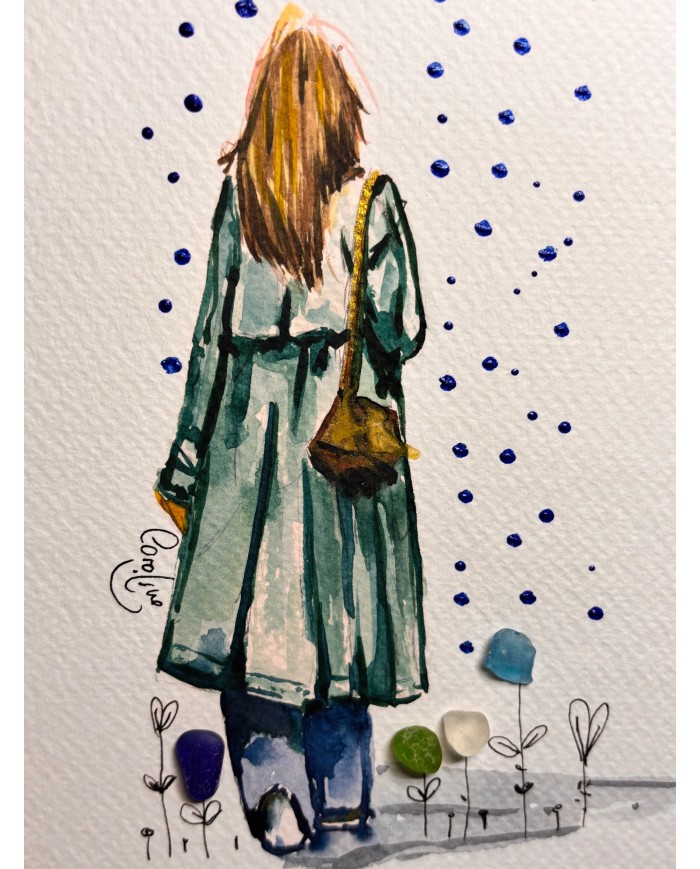 ILUSTRACIÓN acuarela pintada a mano con cristal marino