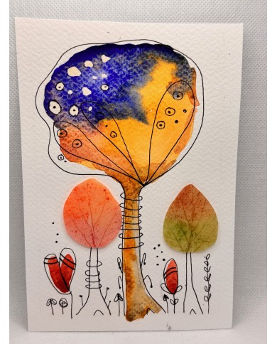 ILUSTRACIÓN acuarela pintada a mano con hoja natural