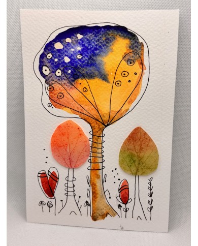 ILUSTRACIÓN acuarela pintada a mano con hoja natural