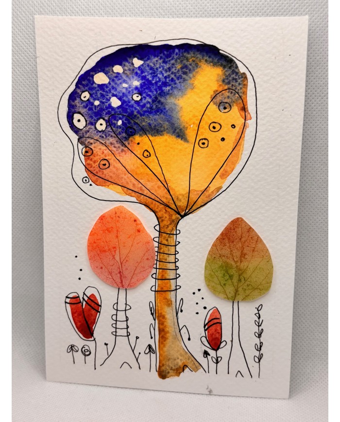 ILUSTRACIÓN acuarela pintada a mano con hoja natural