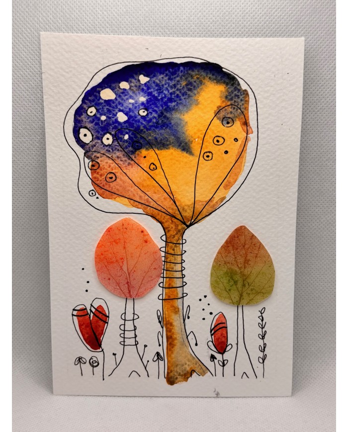 ILUSTRACIÓN acuarela pintada a mano con hoja natural