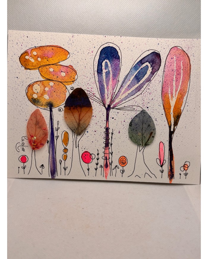 ILUSTRACIÓN acuarela pintada a mano con hoja natural