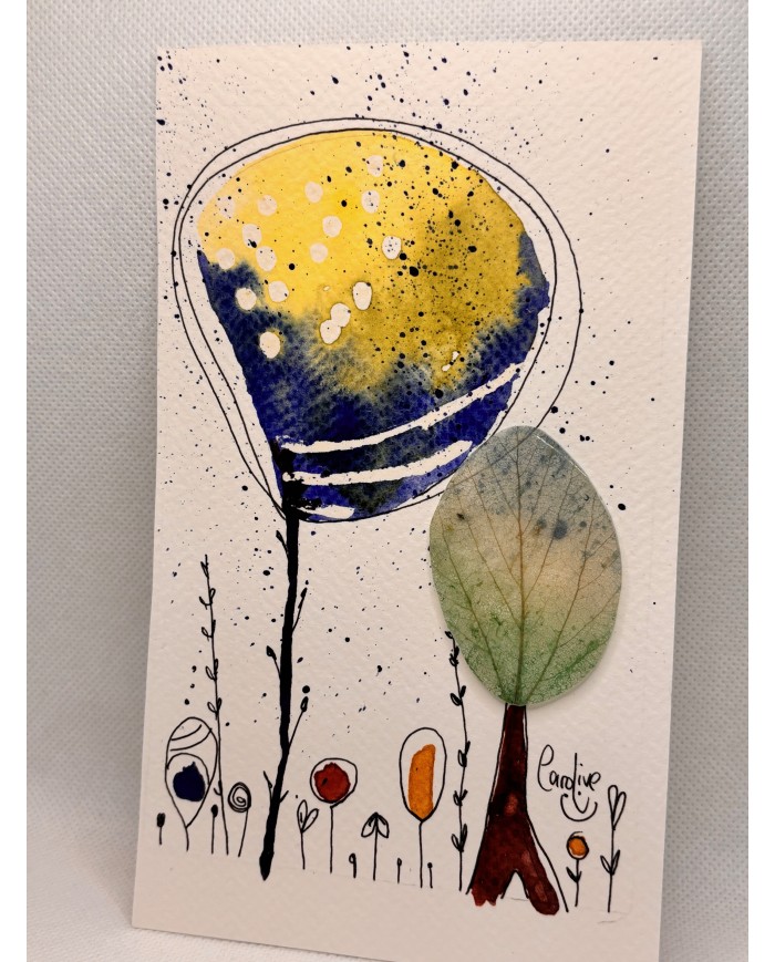 ILUSTRACIÓN acuarela pintada a mano con hoja natural