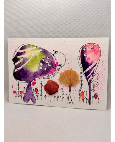 ILUSTRACIÓN acuarela pintada a mano con hoja natural.