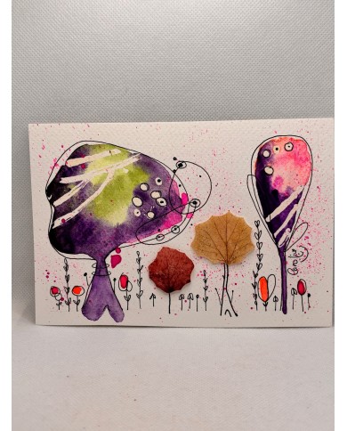 ILUSTRACIÓN acuarela pintada a mano con hoja natural.