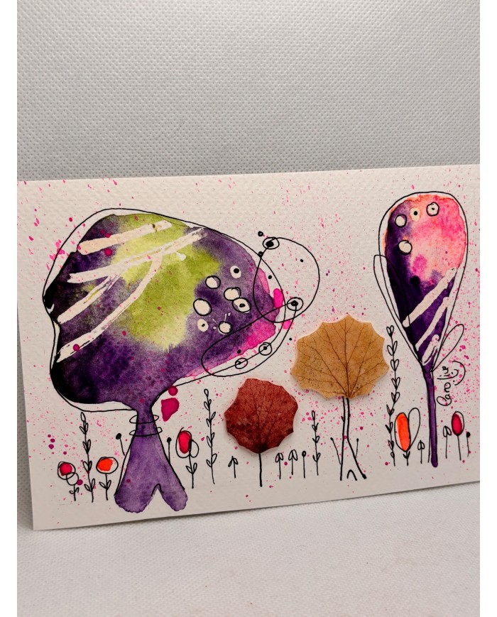 ILUSTRACIÓN acuarela pintada a mano con hoja natural.