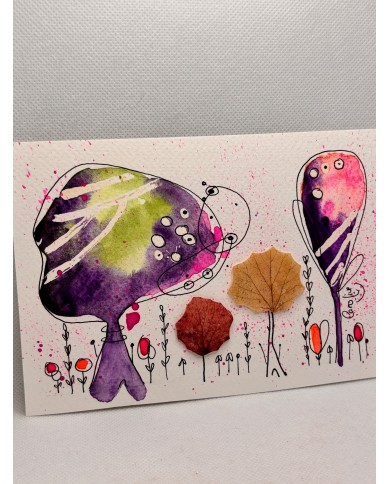 ILUSTRACIÓN acuarela pintada a mano con hoja natural.