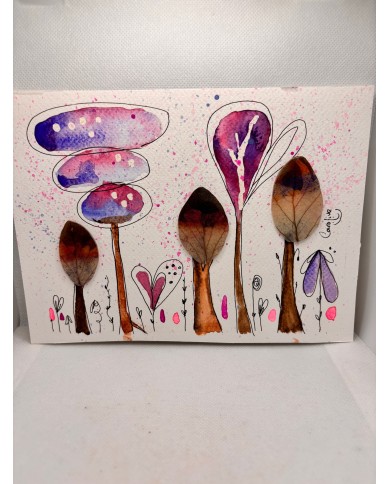 ILUSTRACIÓN acuarela pintada a mano con hoja natural