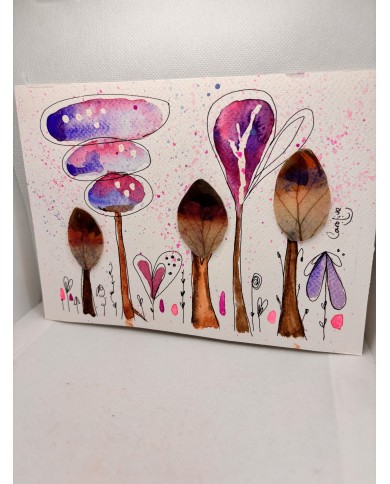 ILUSTRACIÓN acuarela pintada a mano con hoja natural