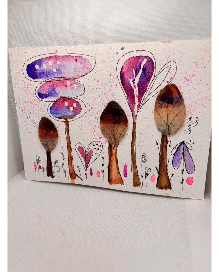 ILUSTRACIÓN acuarela pintada a mano con hoja natural