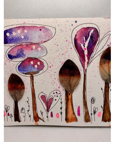 ILUSTRACIÓN acuarela pintada a mano con hoja natural