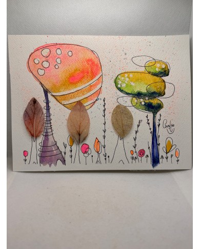 ILUSTRACIÓN acuarela pintada a mano con hoja natural