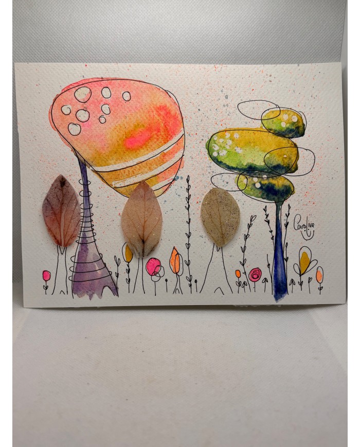 ILUSTRACIÓN acuarela pintada a mano con hoja natural