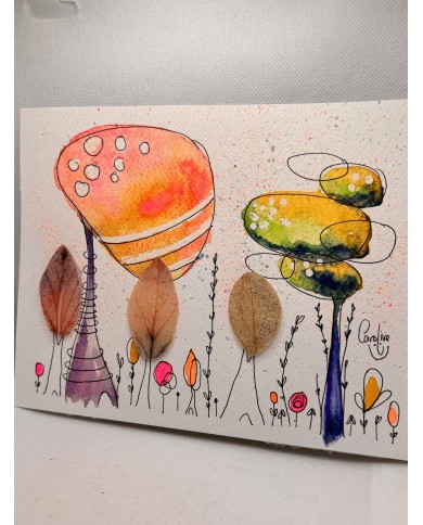 ILUSTRACIÓN acuarela pintada a mano con hoja natural