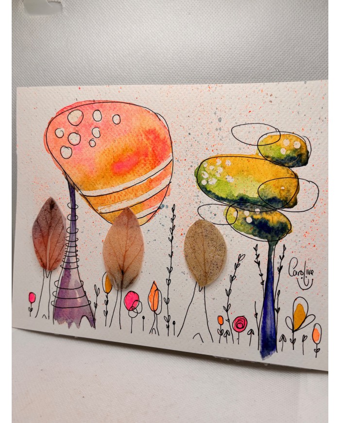 ILUSTRACIÓN acuarela pintada a mano con hoja natural