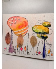 ILUSTRACIÓN acuarela pintada a mano con hoja natural