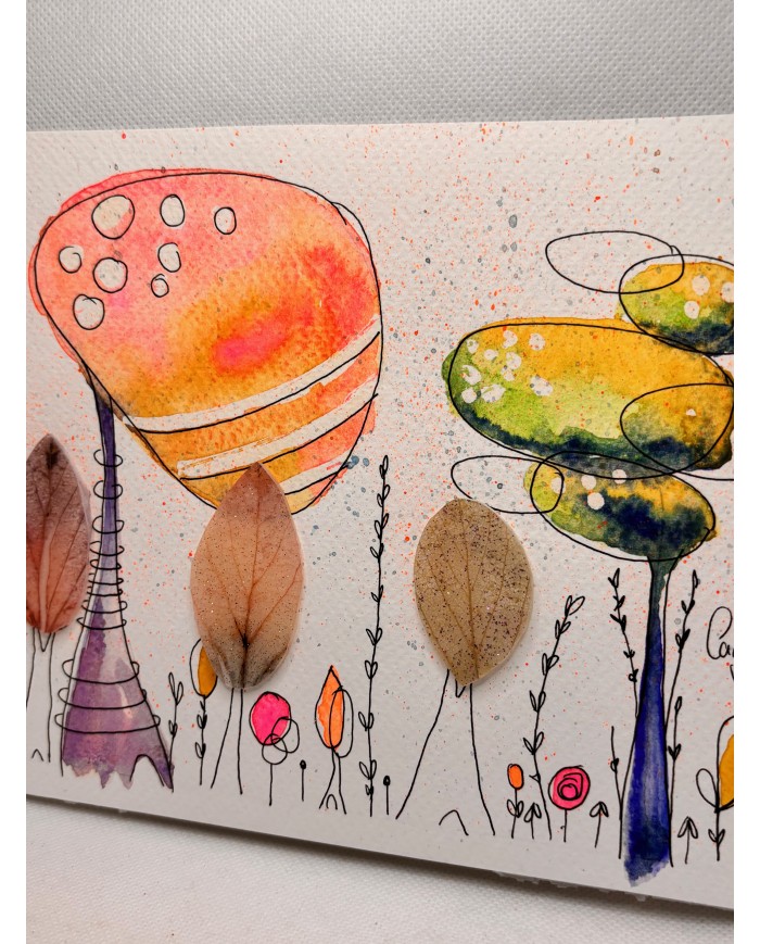 ILUSTRACIÓN acuarela pintada a mano con hoja natural