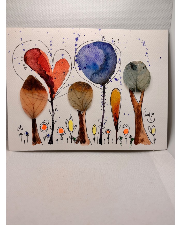 ILUSTRACIÓN acuarela pintada a mano con hoja natural