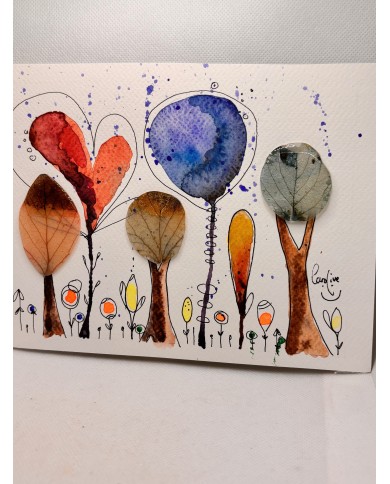 ILUSTRACIÓN acuarela pintada a mano con hoja natural