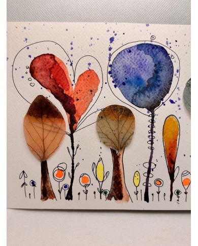 ILUSTRACIÓN acuarela pintada a mano con hoja natural