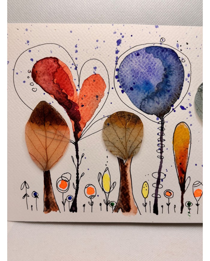 ILUSTRACIÓN acuarela pintada a mano con hoja natural