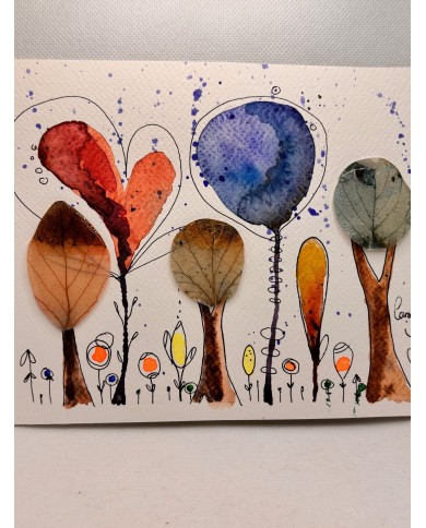 ILUSTRACIÓN acuarela pintada a mano con hoja natural