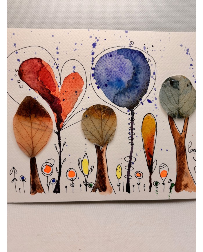 ILUSTRACIÓN acuarela pintada a mano con hoja natural