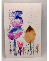 ILUSTRACIÓN acuarela pintada a mano con hoja natural