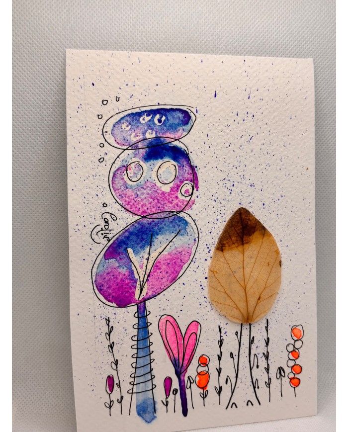 ILUSTRACIÓN acuarela pintada a mano y hoja natural