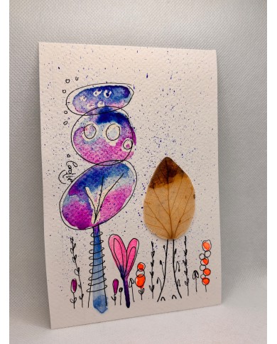 ILUSTRACIÓN acuarela pintada a mano y hoja natural