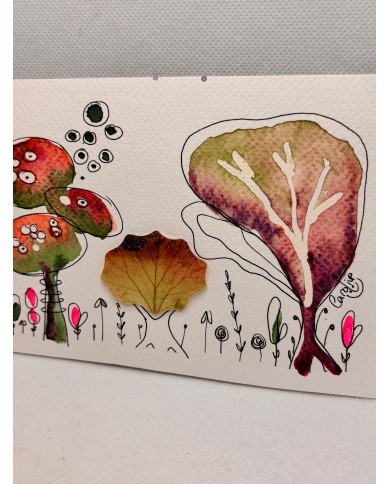 ILUSTRACIÓN acuarela pintada a mano con hoja natural