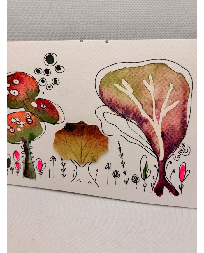 ILUSTRACIÓN acuarela pintada a mano con hoja natural