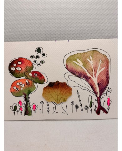 ILUSTRACIÓN acuarela pintada a mano con hoja natural