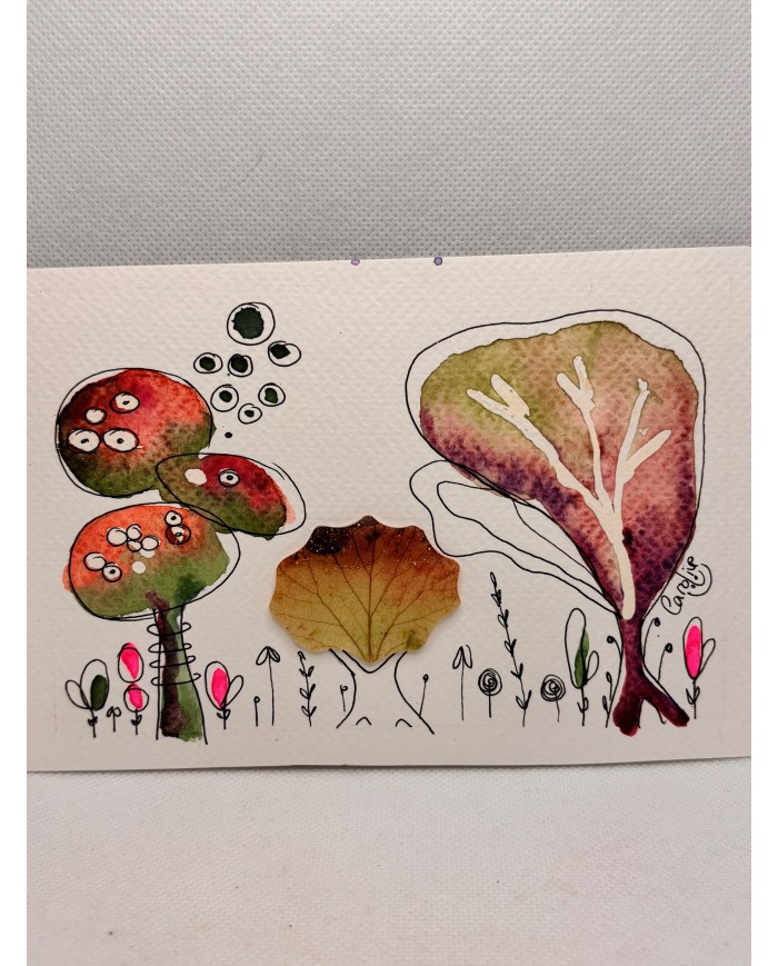 ILUSTRACIÓN acuarela pintada a mano con hoja natural