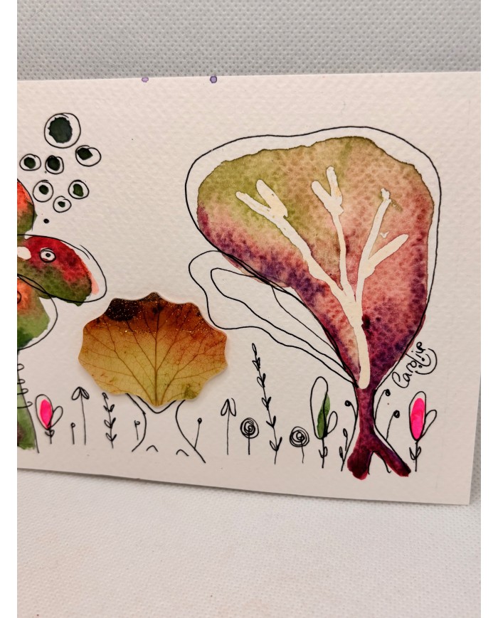 ILUSTRACIÓN acuarela pintada a mano con hoja natural